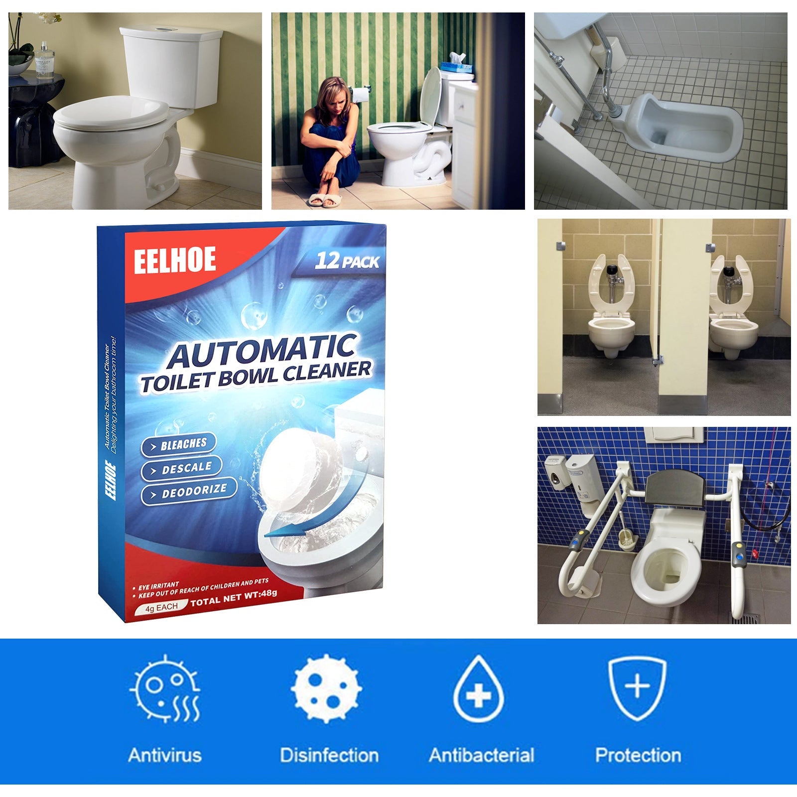 EELHOE Toilet Cleaning Effervescent Tablet, Toilet Toilet Descaling, Decontamination, Deodorization, Multi-Effect To Remove Smell And Fresh