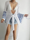 Solid color sexy knitted beach bikini swimsuit cover up sun protection suit