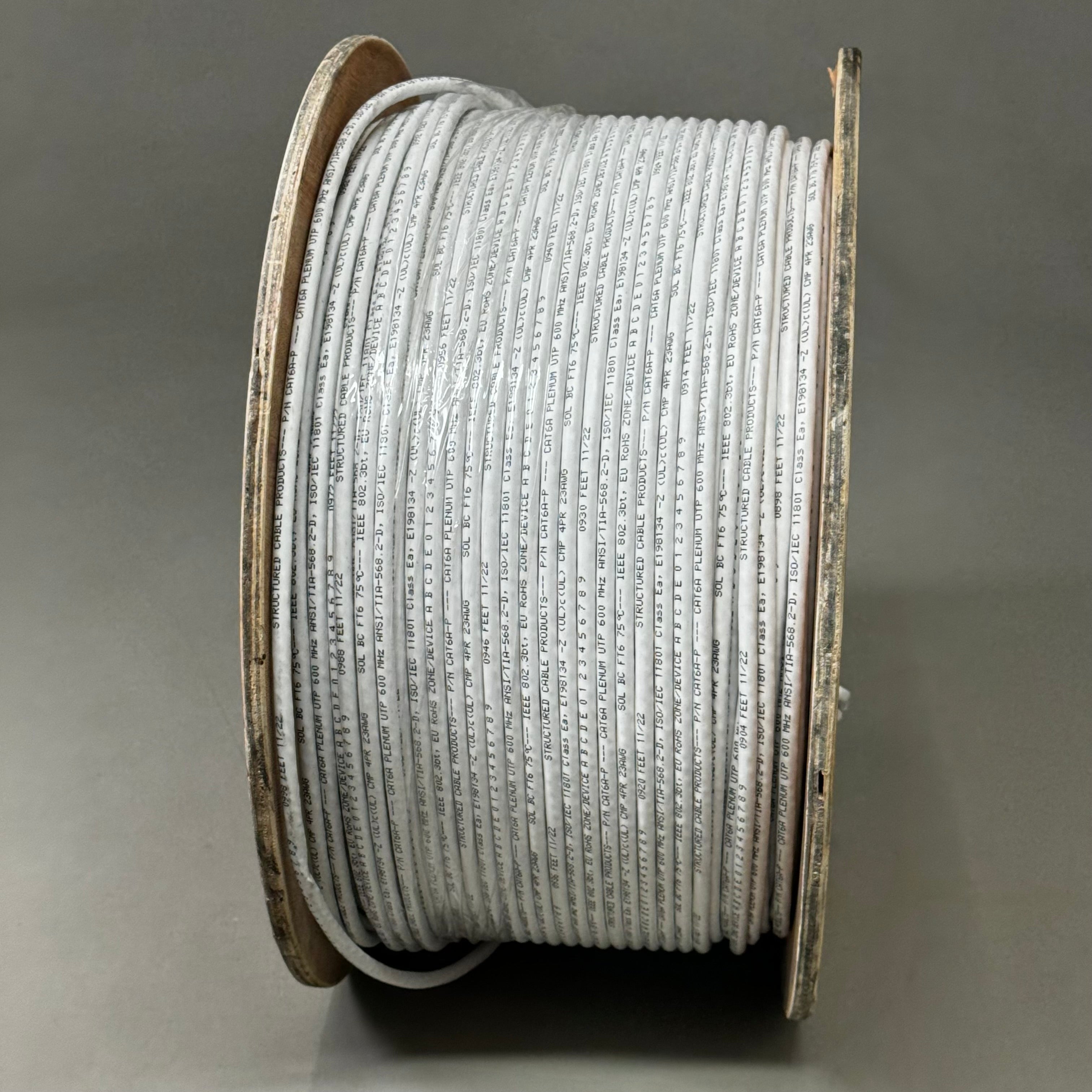 SCP CAT6A Plenum Enhanced 600 MHz 23 AWG Packaging Spool 1000ft White CAT6A-P-WT