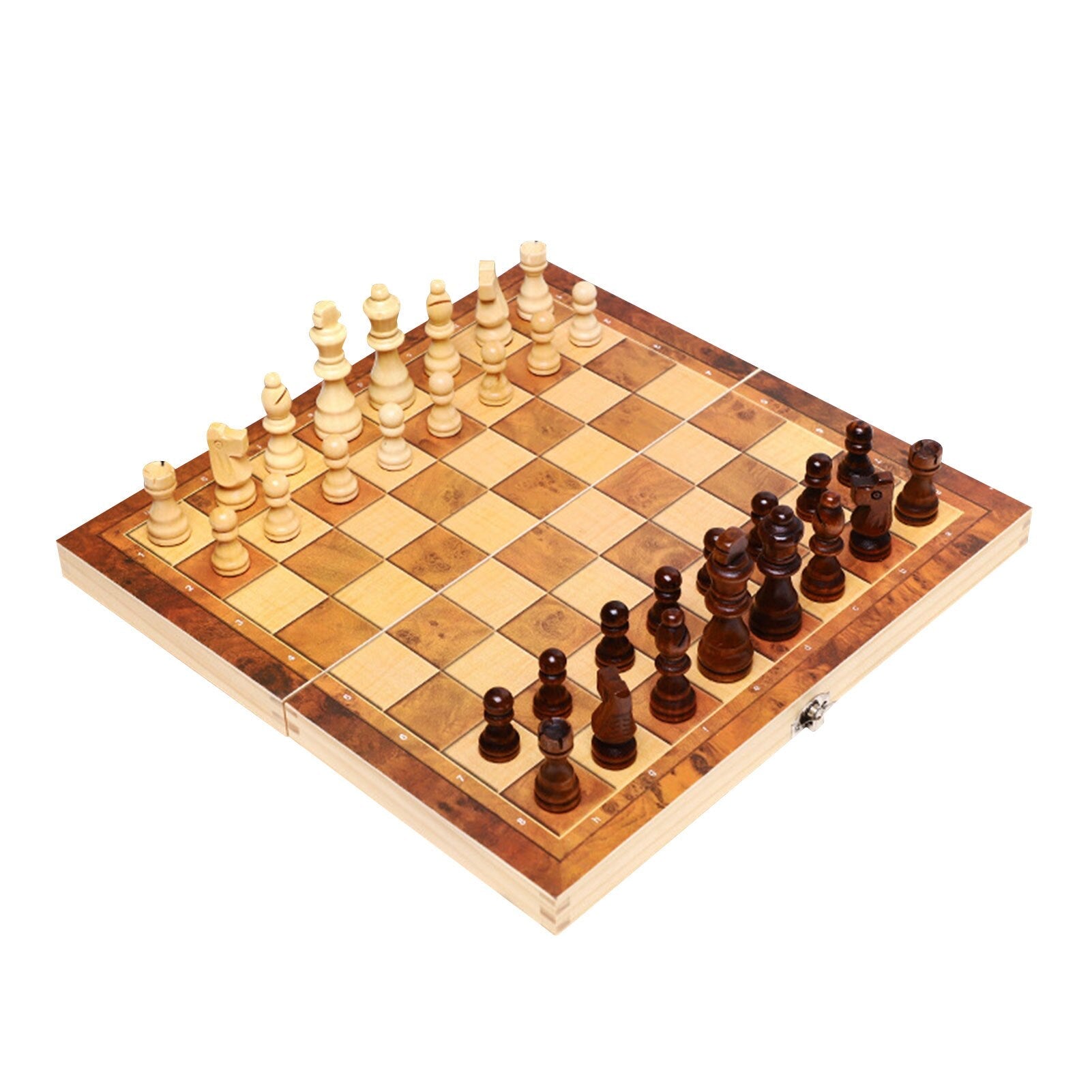 3 In 1 Portable Wooden Foldable Chess Board Set & Checkers & Backgammon Set With Chess Pieces And Carrying Case