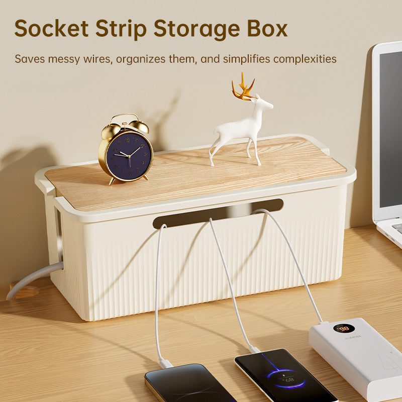 Desktop Plug Socket & Cable Organizer – Black/White Storage Box for Charging/Data Cables