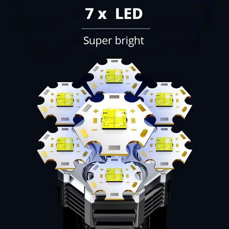 High Power LED Flashlight Powerful USB Rechargeable Torch Handheld Portable Outdoor Lamp Built-in Battery COB 7 LED Flashlights