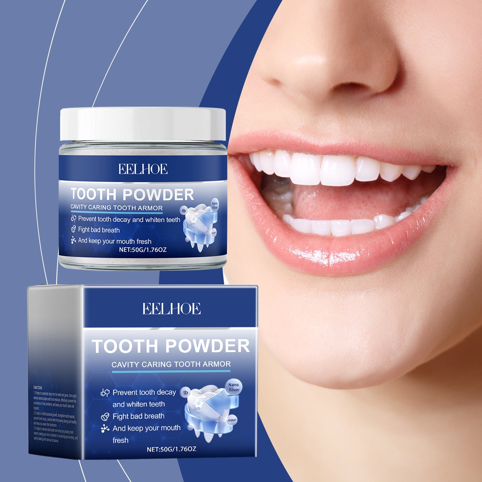 EELHOE Dental Powder Care Gums Fresh Breath Daily Gentle Cleaning Teeth Stains Yellow Powder