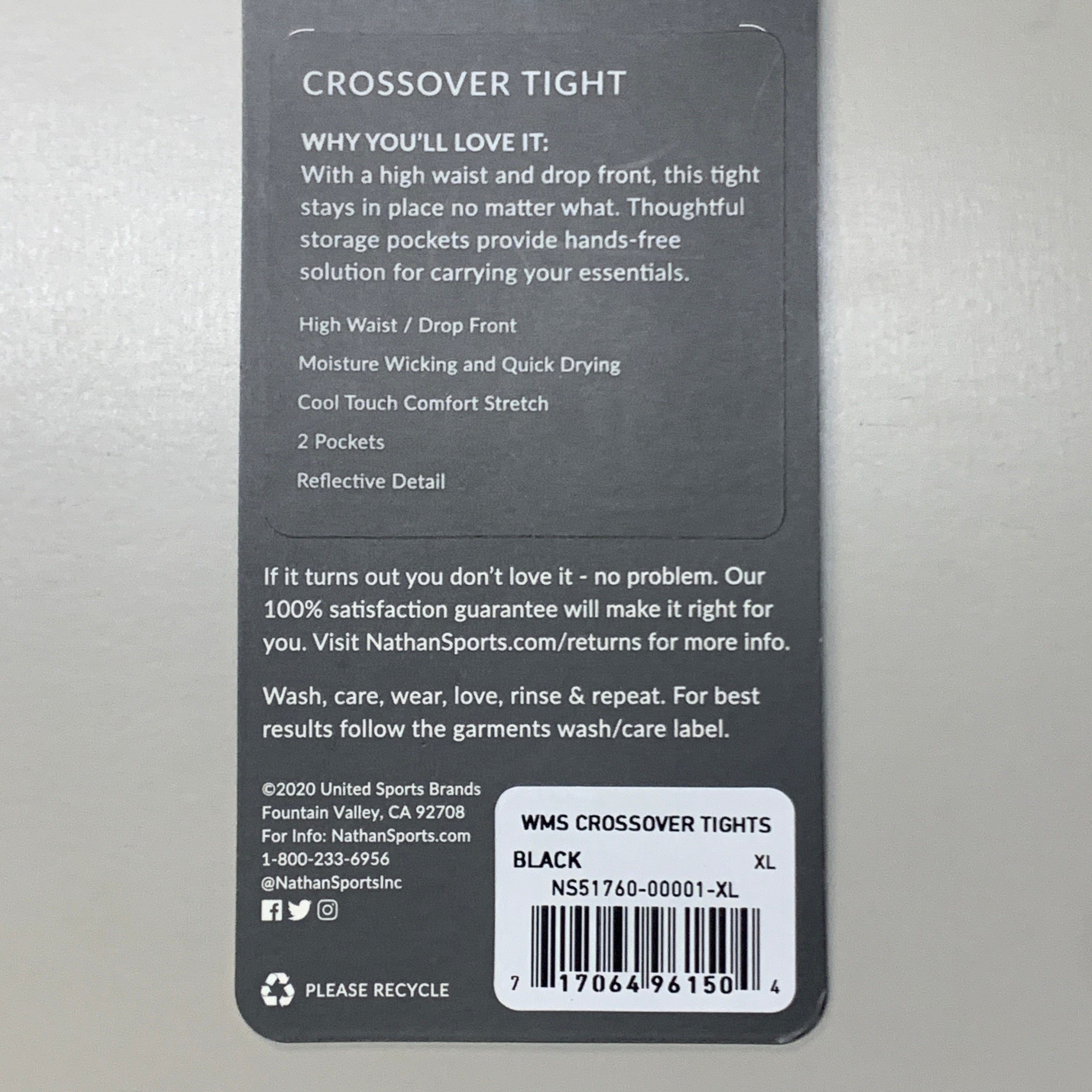 NATHAN Crossover Tights Black Women's Size XL NS517060-00001-XL