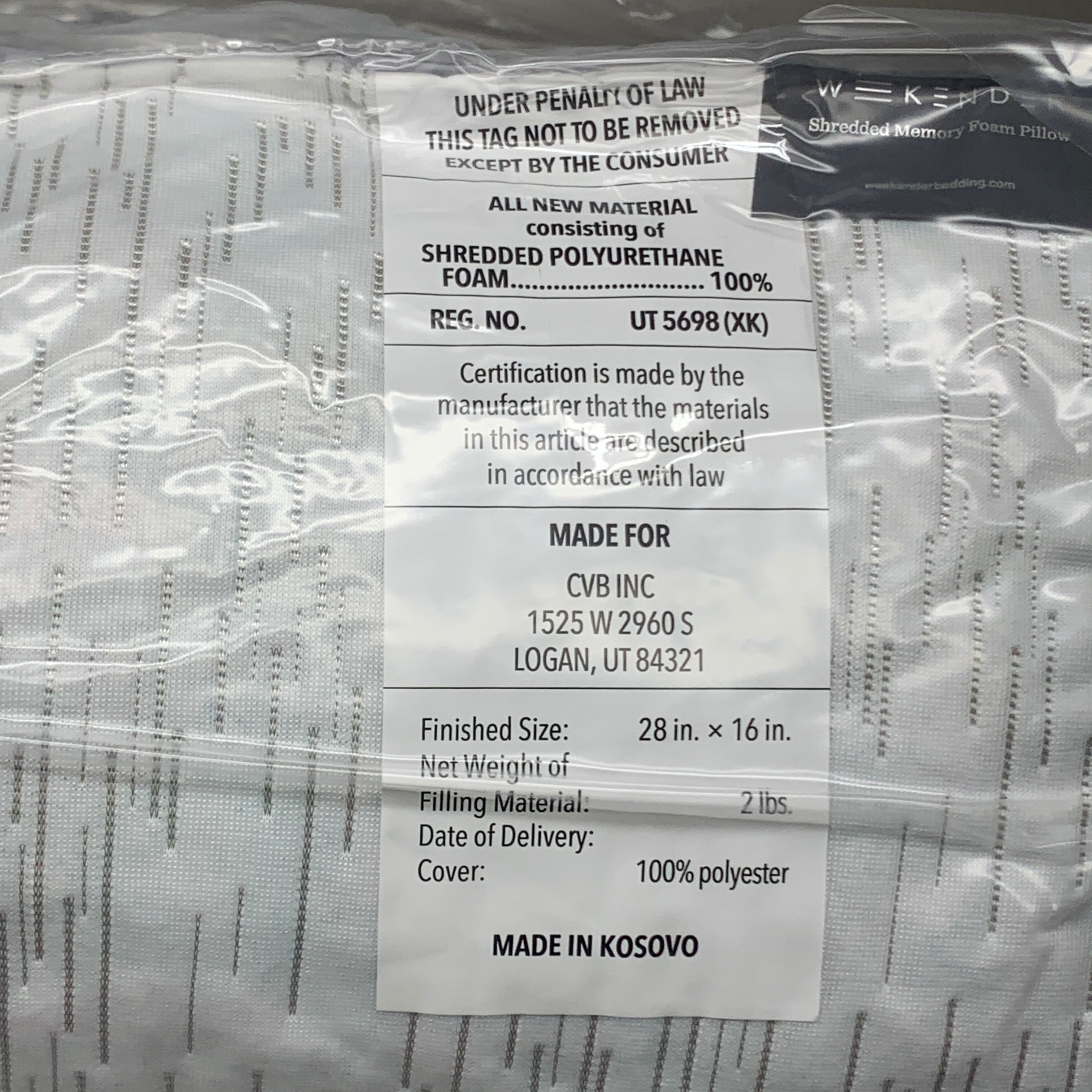 WEEKENDER Shredded Memory Foam Pillow 2pk Breathable Moldable Sz Queen