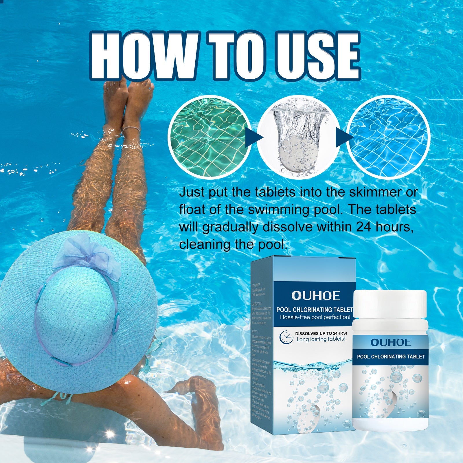 Pool Chlorinated Tablet, Water Quality Cleaning, Odor Removal Instant Multi-Functional Effervescent Tablet
