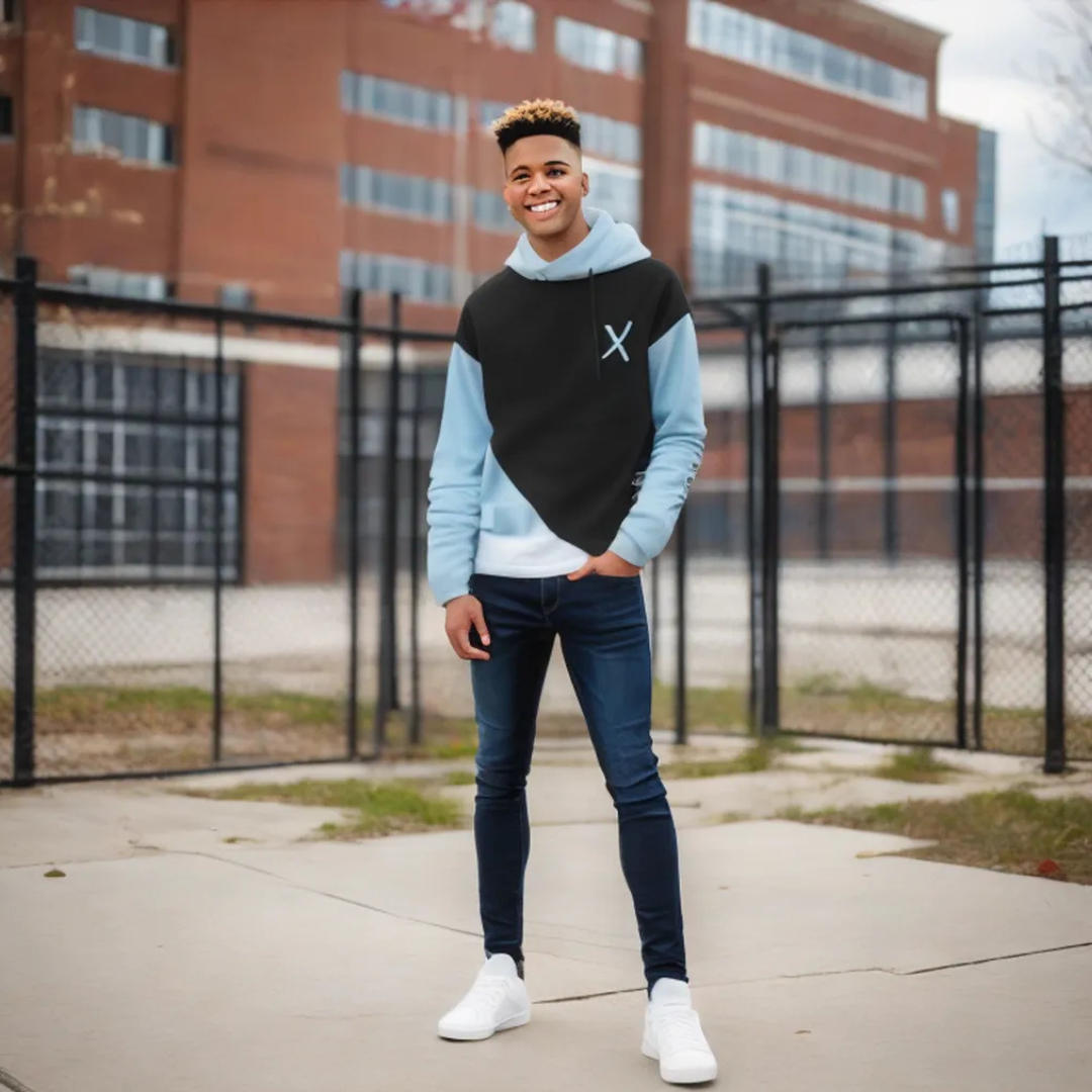 URBAN STYLE ALL SEASON Hooded  Stitching Contrast Color Sweater Jacket Male Plus SIZE