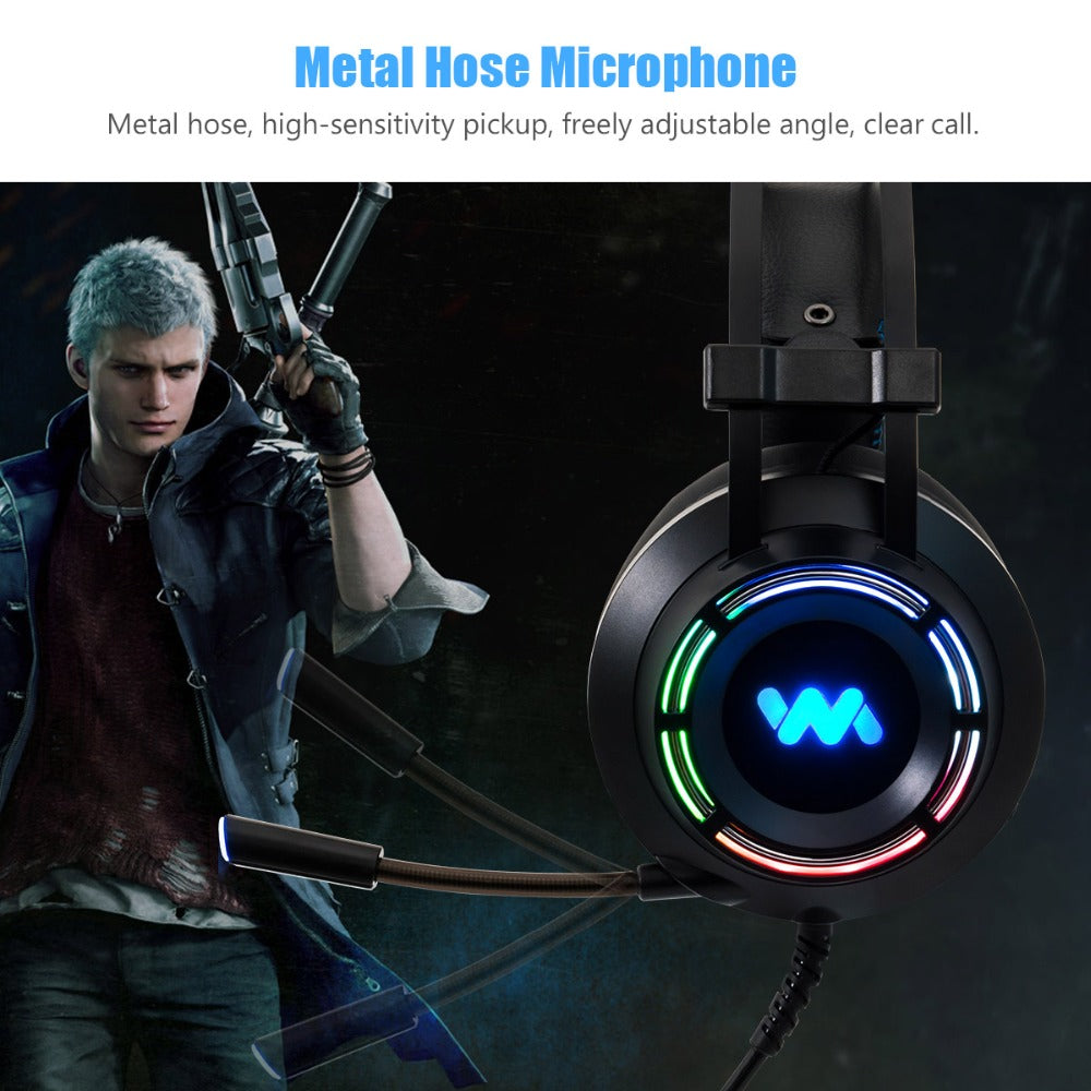 Gaming Headset Headphones with Microphone for PC Computer for Game One Professional Gamer Earphone Surround Sound RGB Light