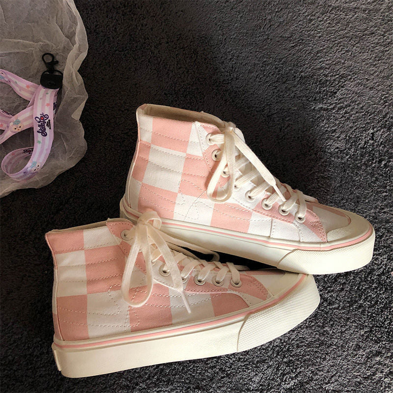 Pink Women's Luxury Canvas Sneakers Flats New Casual Tennis Basketball Canvas Shoes High-top Fashion Sneakers Slip On Walking Shoe Athletic Shoes For Gym Running Work