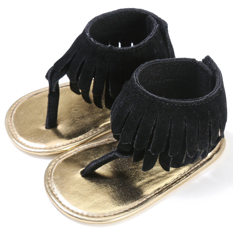 Baby Summer Newborn 0-18M Infant Baby Girls Children's Sandals Summer New Retro Tassel Flannel Baby  Shoes Solid Non-slip