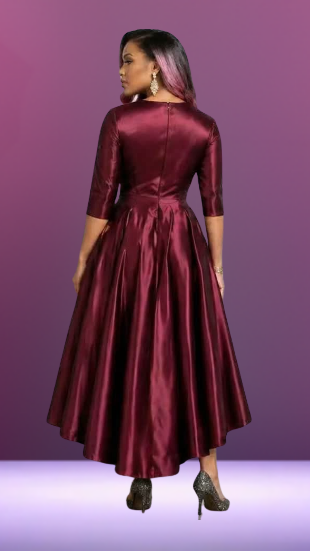 FLIPSTYLEZ LLC. Burgundy Floral Embroidered Satin Gown | Long Evening Spring Maxi Dress for Casual Elegance