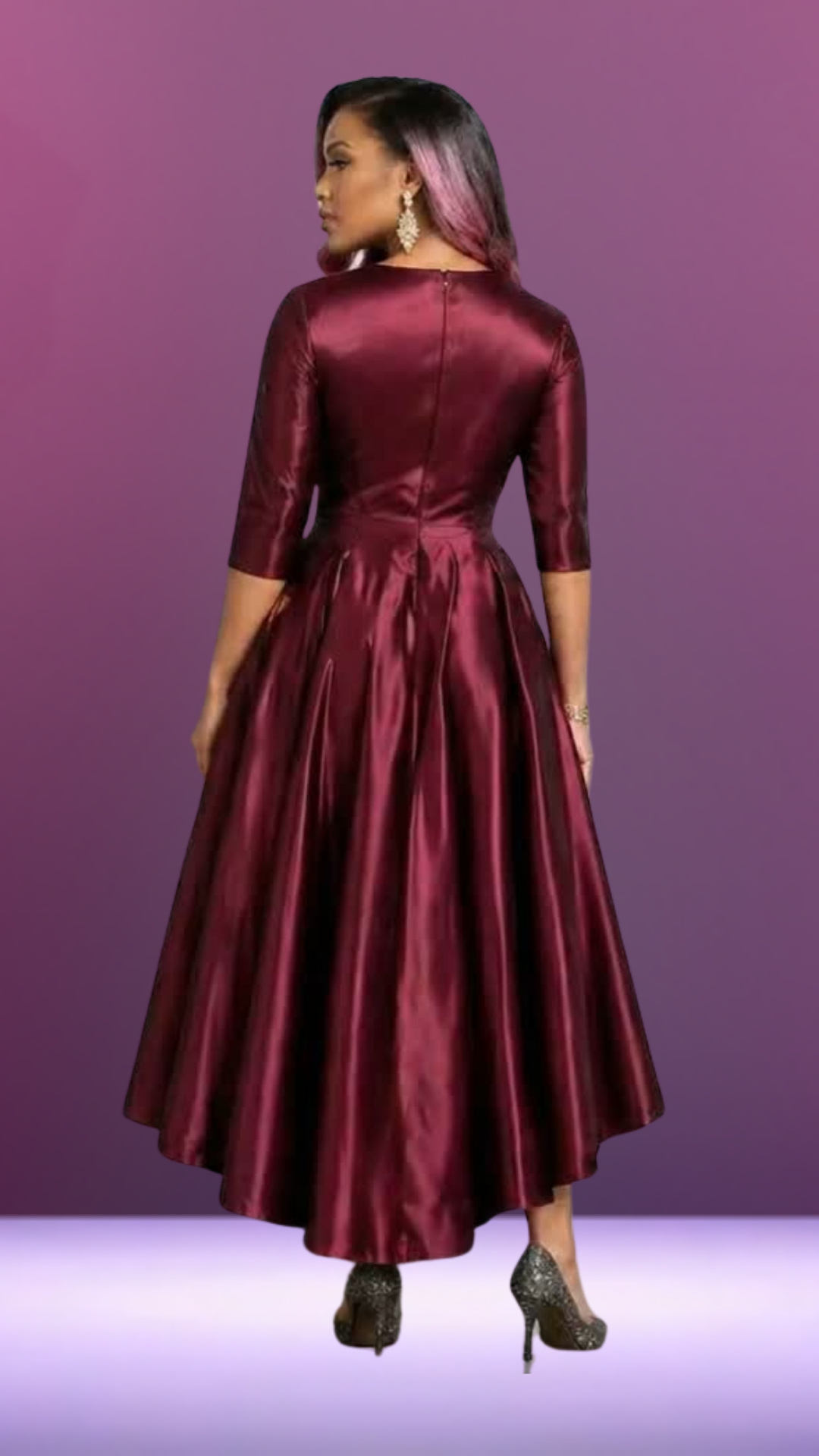 FLIPSTYLEZ LLC. Burgundy Floral Embroidered Satin Gown | Long Evening Spring Maxi Dress for Casual Elegance