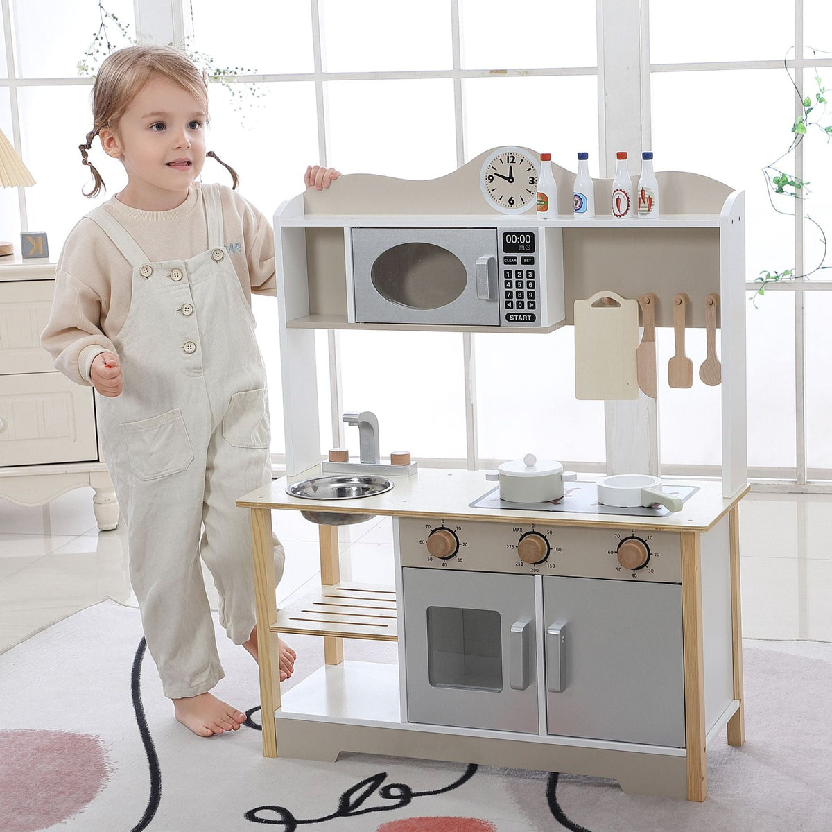 Childrens Pretend Play Toy Wooden Simulation Kitchen Set
