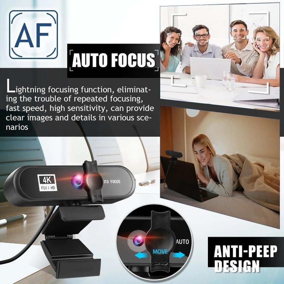 2K 4K Pc Webcam With Gift Tripod Autofocus Usb Web Camera Laptop Mini Camera 1080P with Microphone For Full Widescreen Laptop USB Webcams Privacy Shutter Tripod Desktop Notebook Webcam Video Calling Recording Webcam