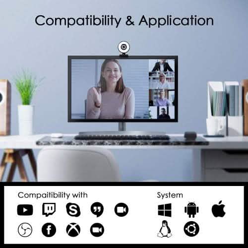 2K HD Webcam with Built-In 18 LED Adjustable Ring Light and Microphone