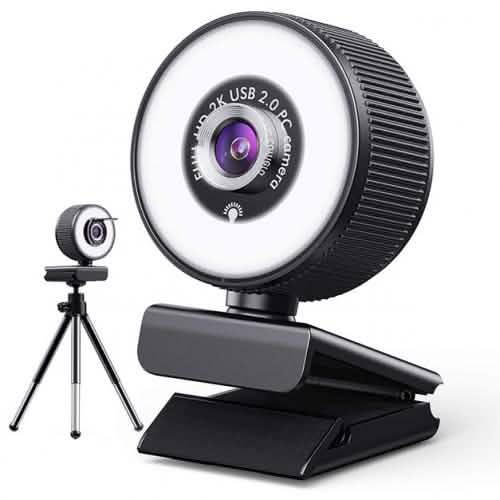 2K HD Webcam with Built-In 18 LED Adjustable Ring Light and Microphone