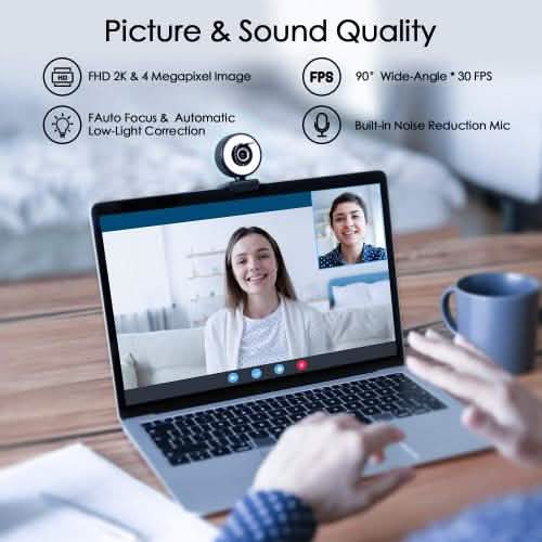 2K HD Webcam with Built-In 18 LED Adjustable Ring Light and Microphone