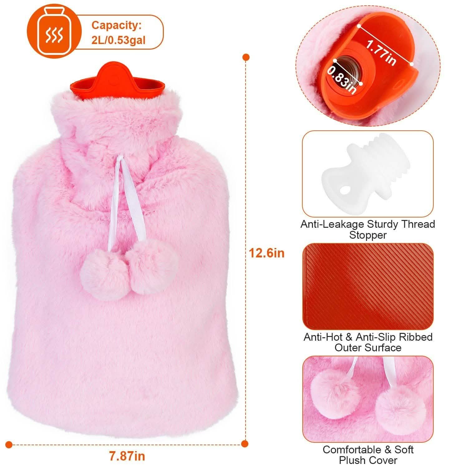 2L Hot Water Bottle with Plush Cover