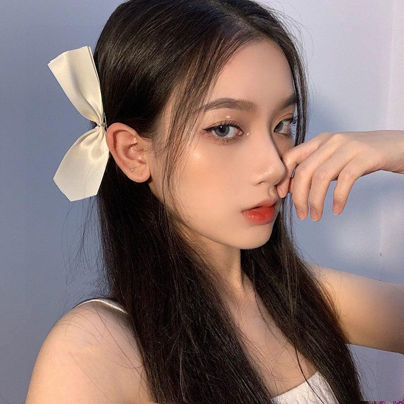 2pcs Black White Ribbon Hair Bows Clips Vintage Bowknot Side Hairpin Cute Girls Barrettes Headdress Hair Accessories for Women
