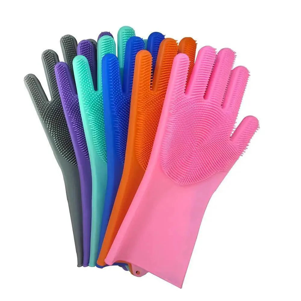 2PCS Cleaning Sponge Gloves Multifunction Silicone Cleaning Magic Gloves Dish Washing Gloves For Kitchen Household Plate Washing  Reusable Cleaning Gloves For Housework
