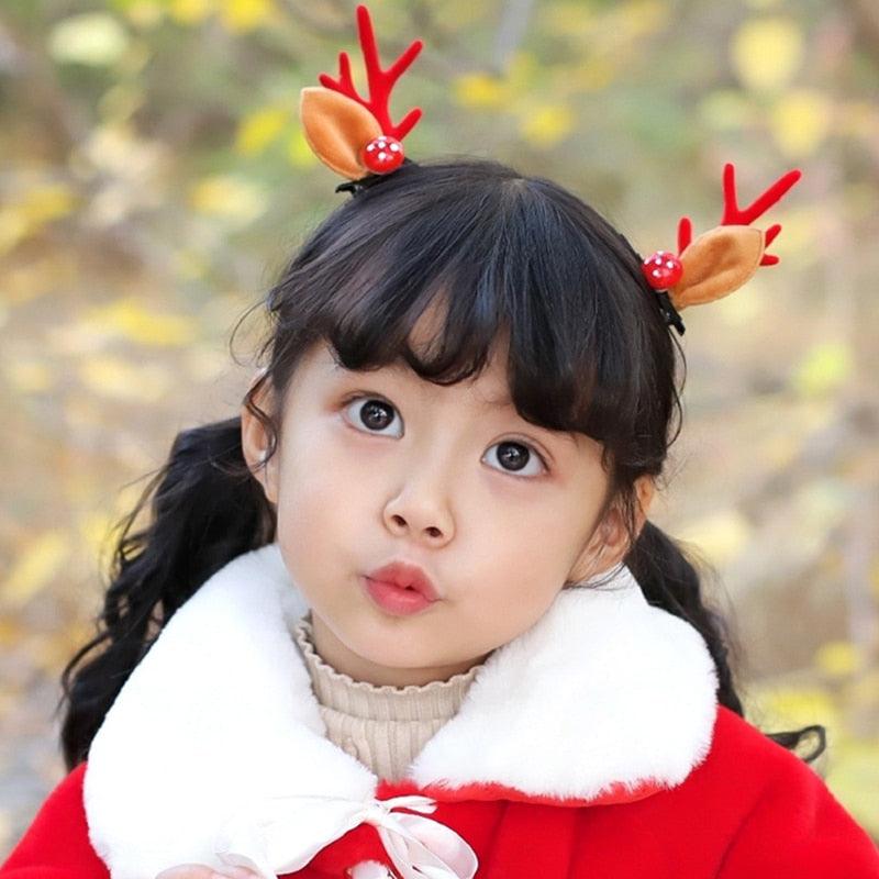2pcs Cute Deer Ear Hairpins Christmas Hair Clips For Girls Cartoon Antlers Barrettes Lovely Pompom Hairgrips Fashion Hair Accessories For Women
