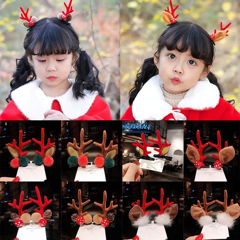 2pcs/set Christmas Hair Clips For Girls Cute Deer Ear Hairpins Hairgrips Kids Christmas Antler Hairpin Barrette Fashion Hair Accessories For Women