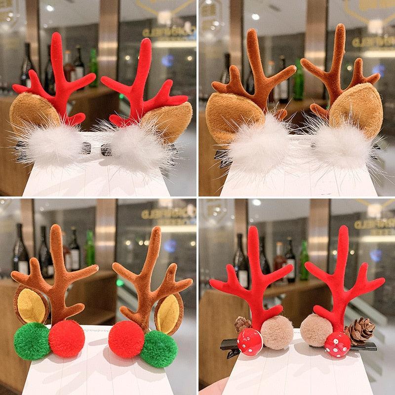 2pcs/set Christmas Hair Clips For Girls Cute Deer Ear Hairpins Hairgrips Kids Christmas Antler Hairpin Barrette Fashion Hair Accessories For Women