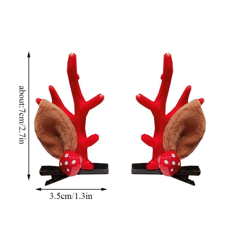 2pcs/set Christmas Hair Clips For Girls Cute Deer Ear Hairpins Hairgrips Kids Christmas Antler Hairpin Barrette Fashion Hair Accessories For Women