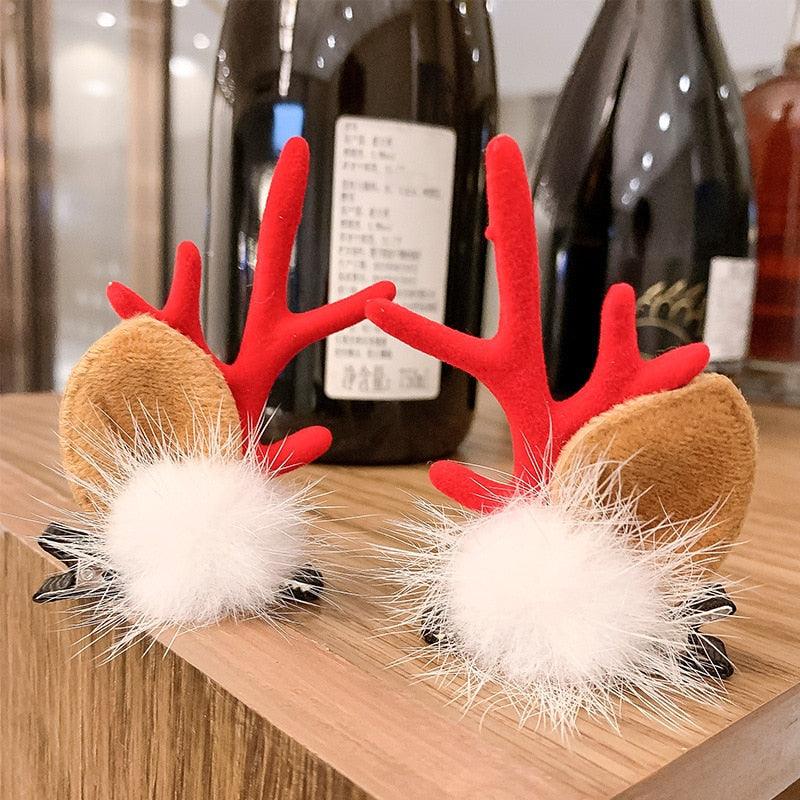 2pcs/set Christmas Hair Clips For Girls Cute Deer Ear Hairpins Hairgrips Kids Christmas Antler Hairpin Barrette Fashion Hair Accessories For Women