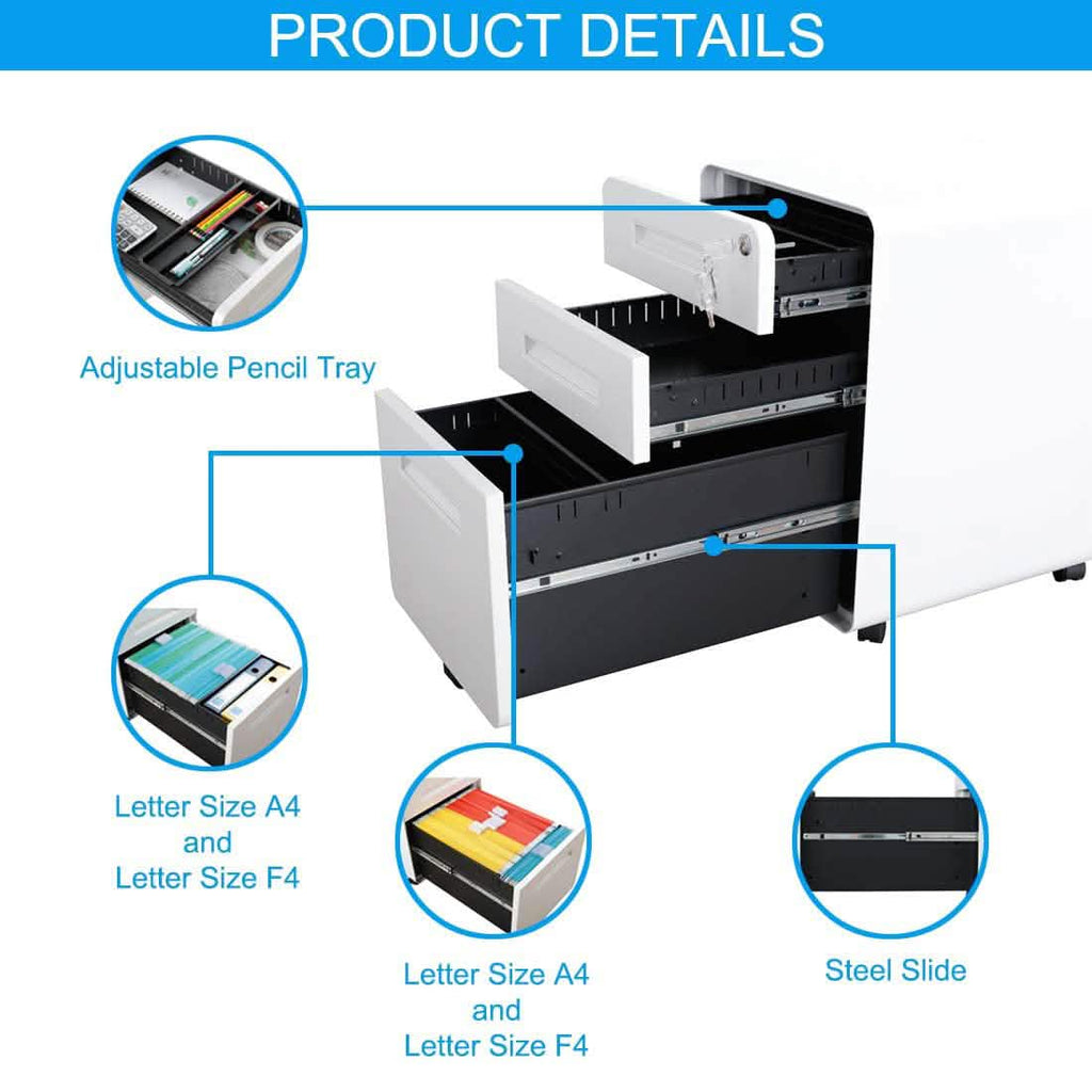 3 Drawer Rolling File Cabinet