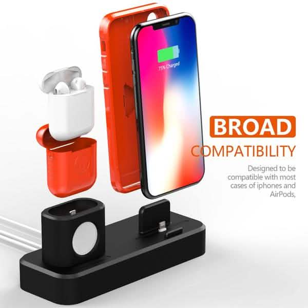 3-in-1 Charging Station Silicone for Apple Watch, Airpods, and iPhone