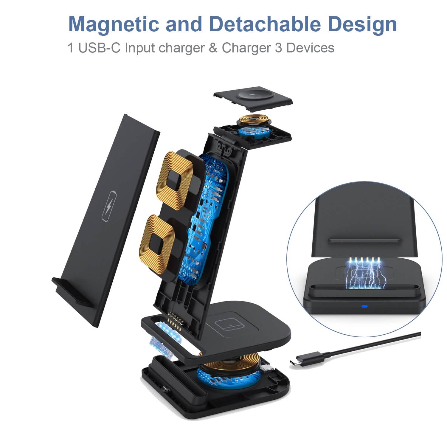 3-in-1 Foldable Fast Wireless Charging Stand