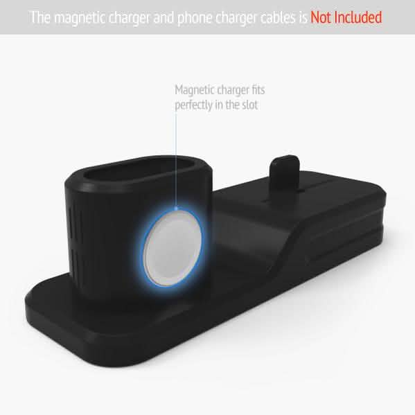 3-in-1 Silicone Charging Station Dock for Apple Watch AirPods and iPhone + 2 Lightning Cables