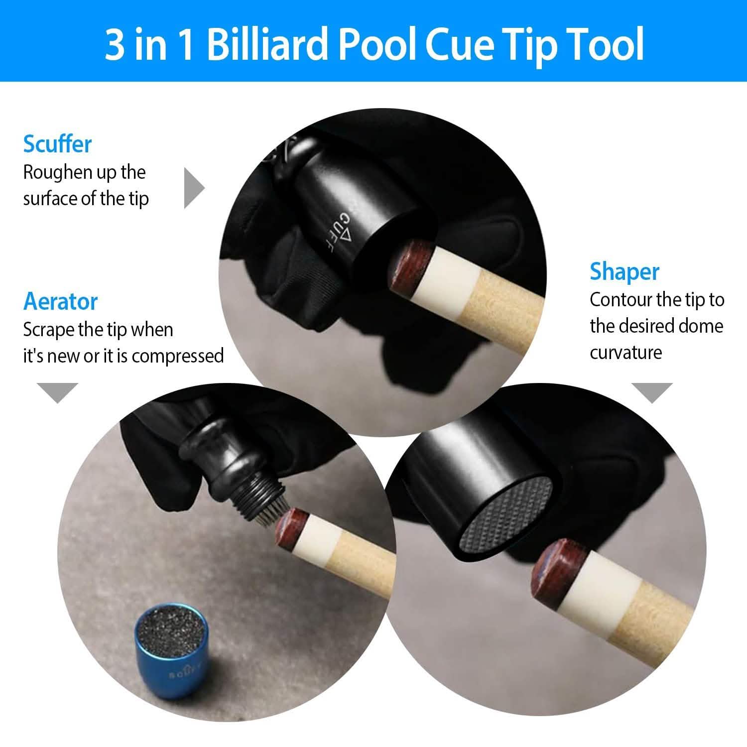 3-in-1 Snooker Pool Cue Tip Tool