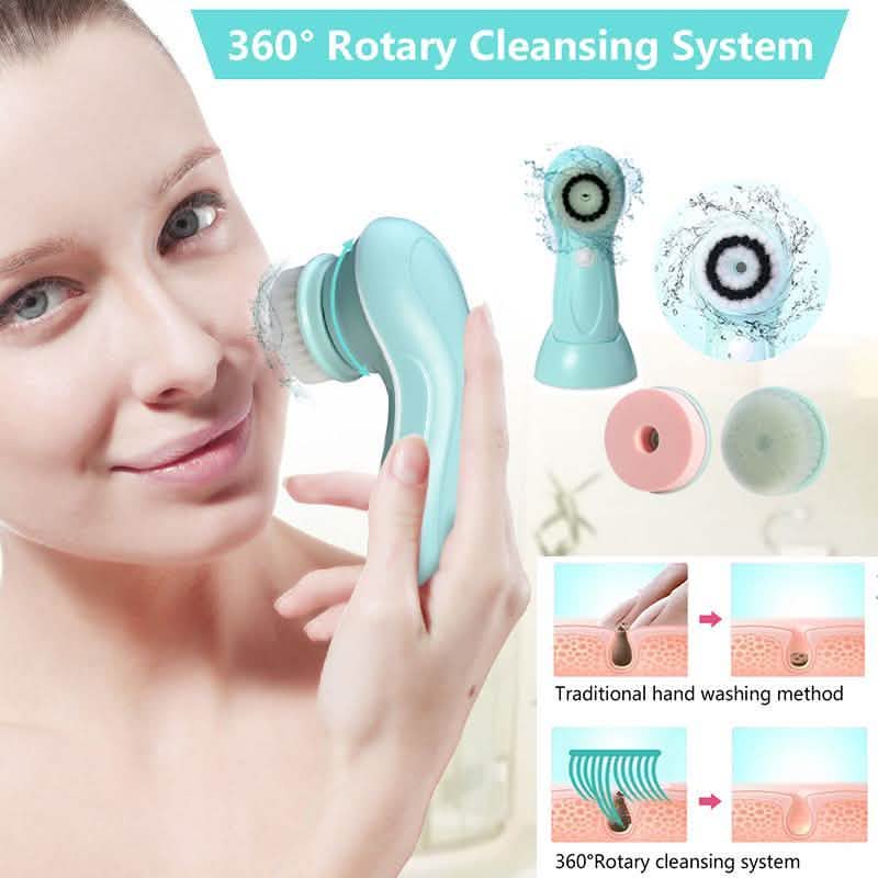 3-in-1 USB Rechargeable Facial Cleansing Brush Set Soft Scrubber Face Exfoliating