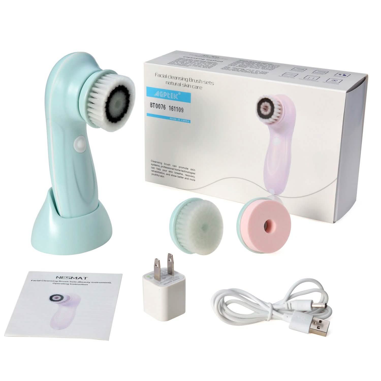 3-in-1 USB Rechargeable Facial Cleansing Brush Set Soft Scrubber Face Exfoliating