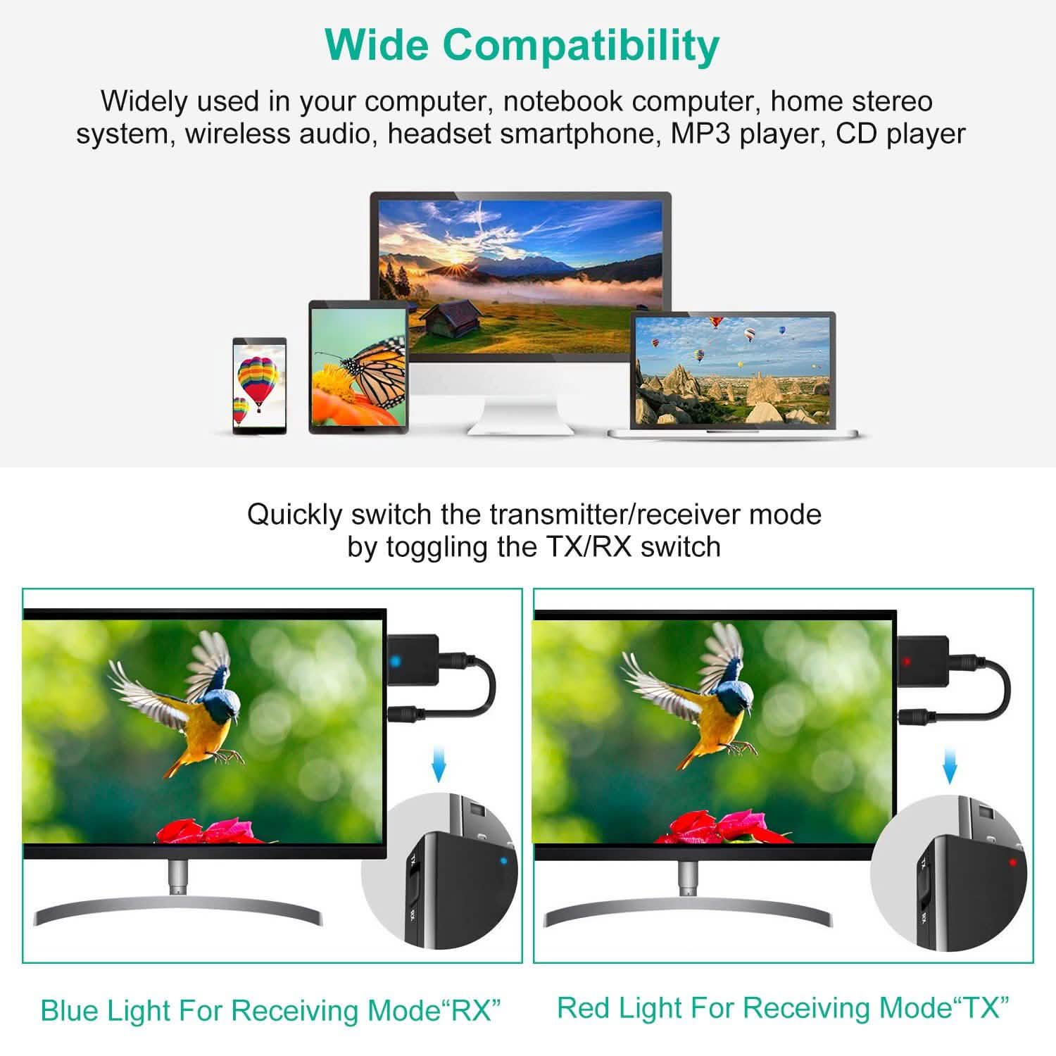 3-in-1 Wireless V5.0 USB Audio Transmitter Receiver
