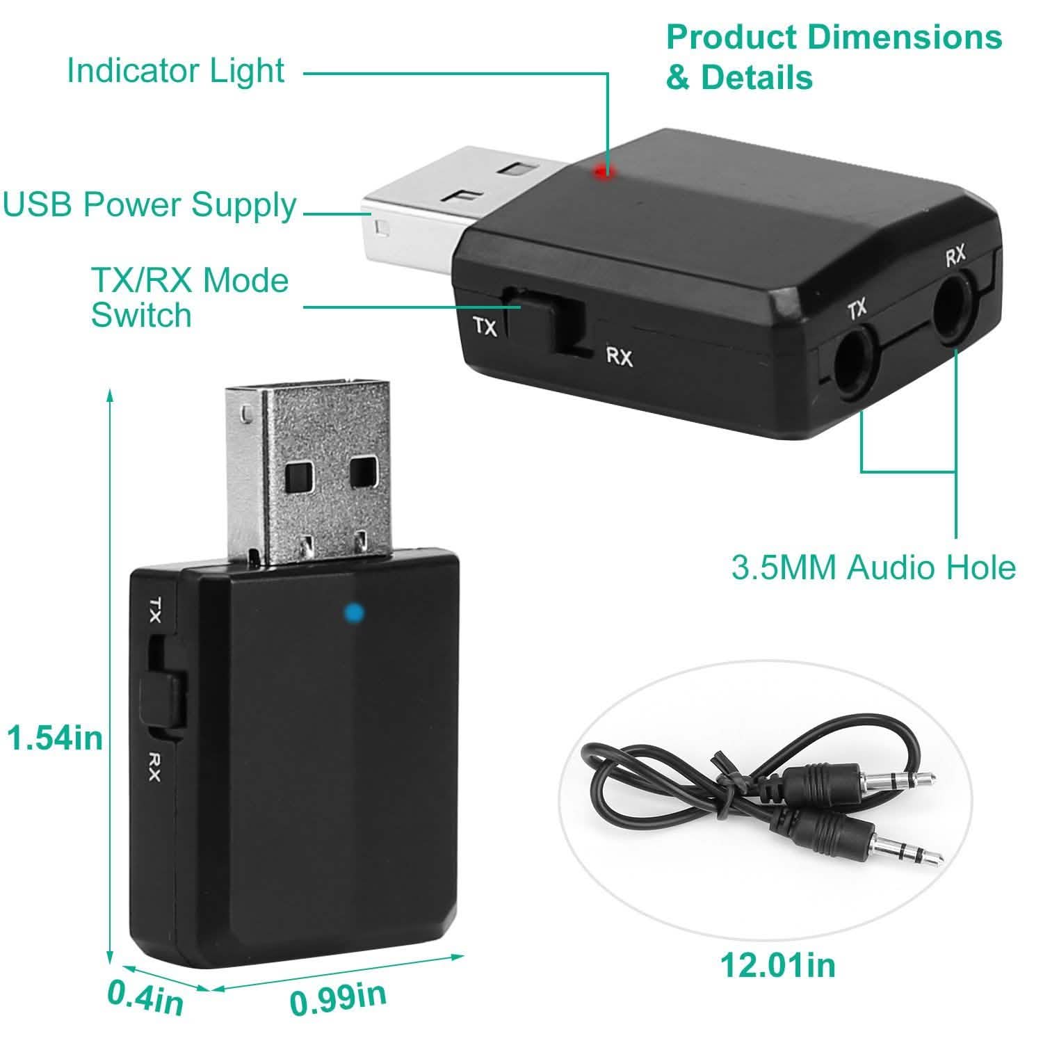 3-in-1 Wireless V5.0 USB Audio Transmitter Receiver
