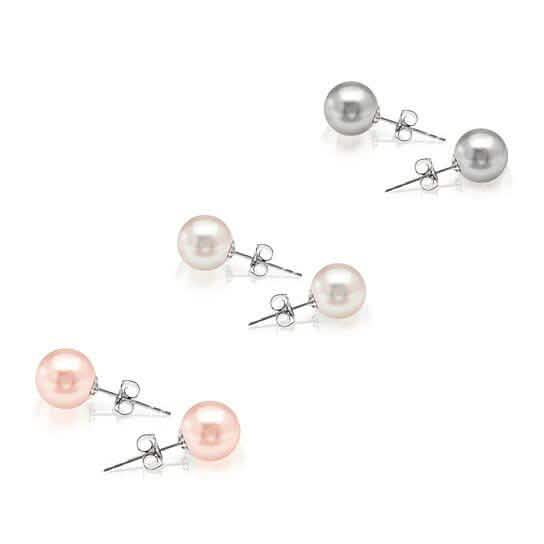 3-Pack: 18k White Gold Plated Pearl Studs