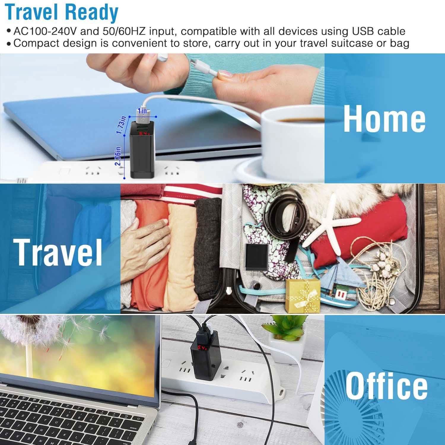 3-Pack: 3-Port USB Hub Charger Wall Power Charging Plug Adapter