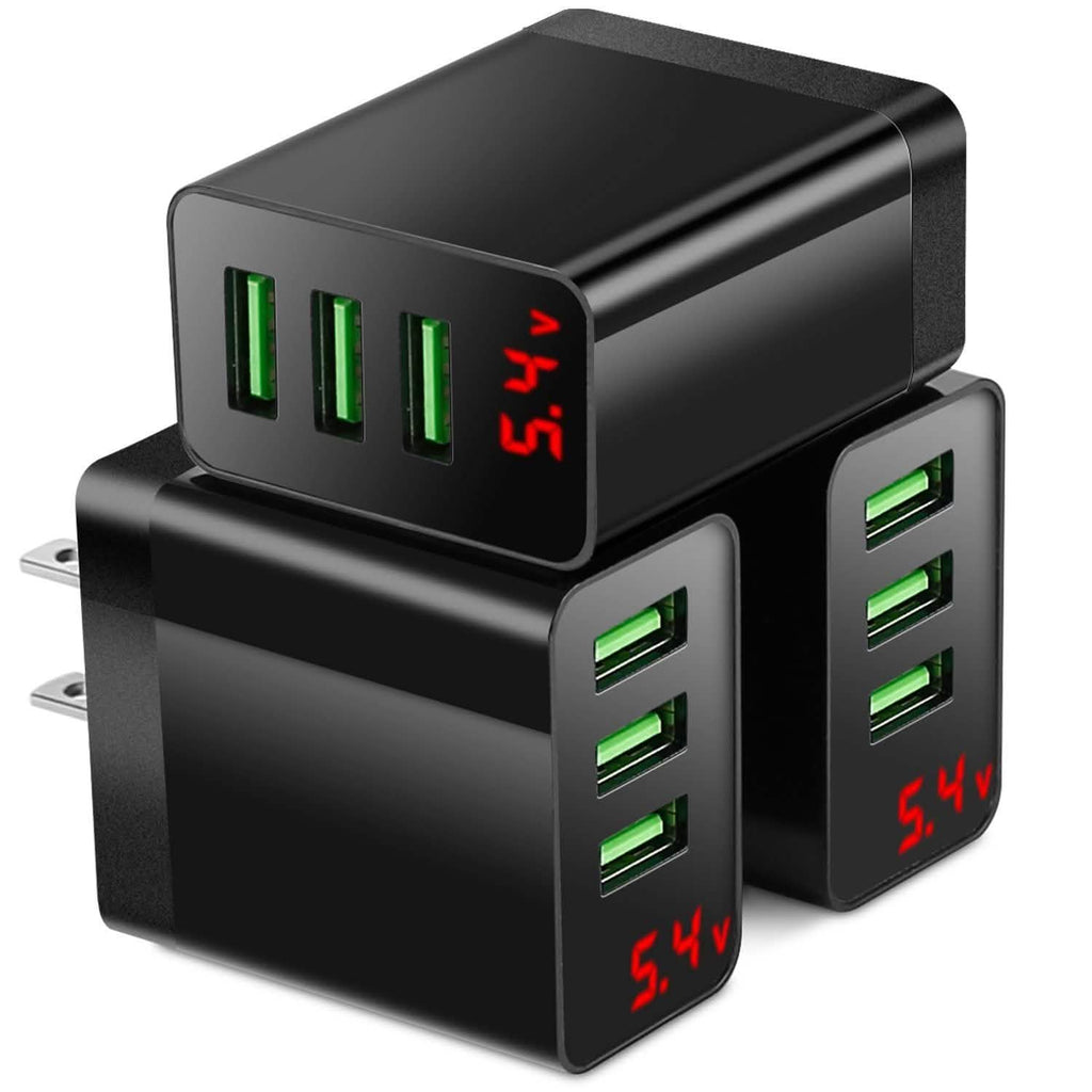 3-Pack: 3-Port USB Hub Charger Wall Power Charging Plug Adapter