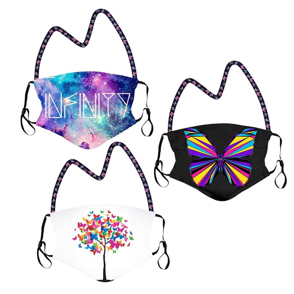 3-Pack: Anti-Lost Easy To Carry Reusable Cotton Face Mask With Lanyard Leash