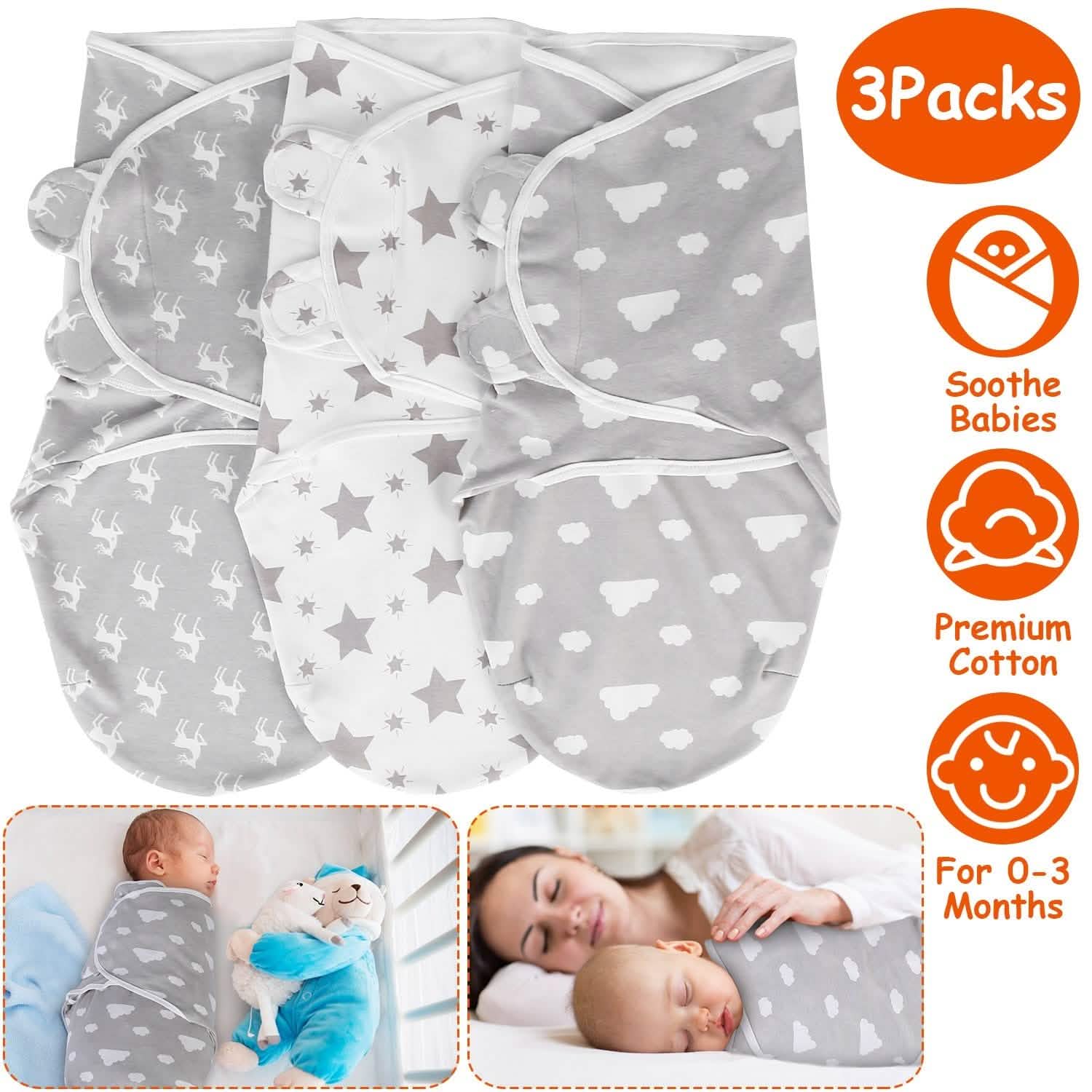 3-Pack: Baby New Born Swaddle Wrap