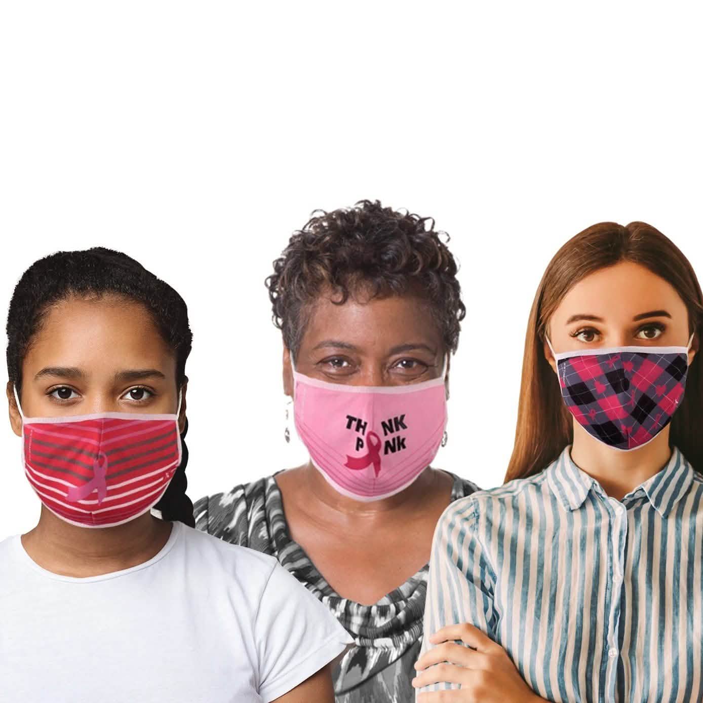 3-Pack: Breast Cancer Awareness Reusable Non-Medical 2-Layer Fabric Face Masks