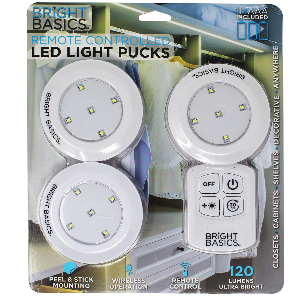 3-Pack: Bright Basics Ultra Thin Wireless LED Puck Lights with Remote Control