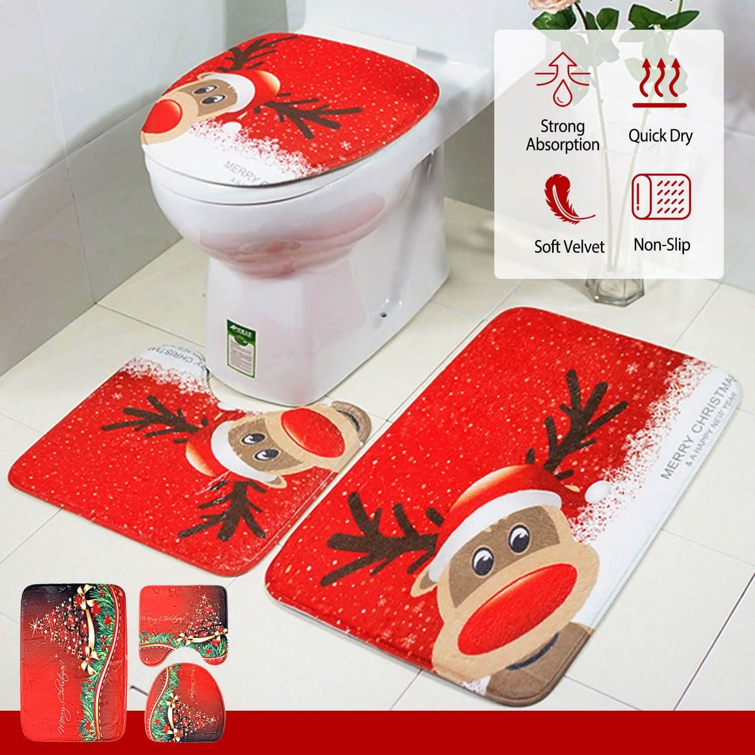 3-Pack: Christmas Bathroom Rugs Set
