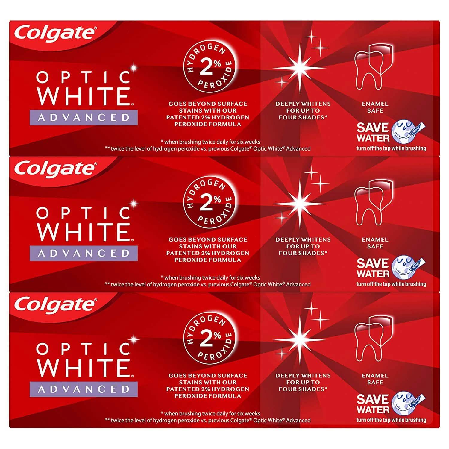 3-Pack: Colgate Optic White Advanced Teeth Whitening Toothpaste