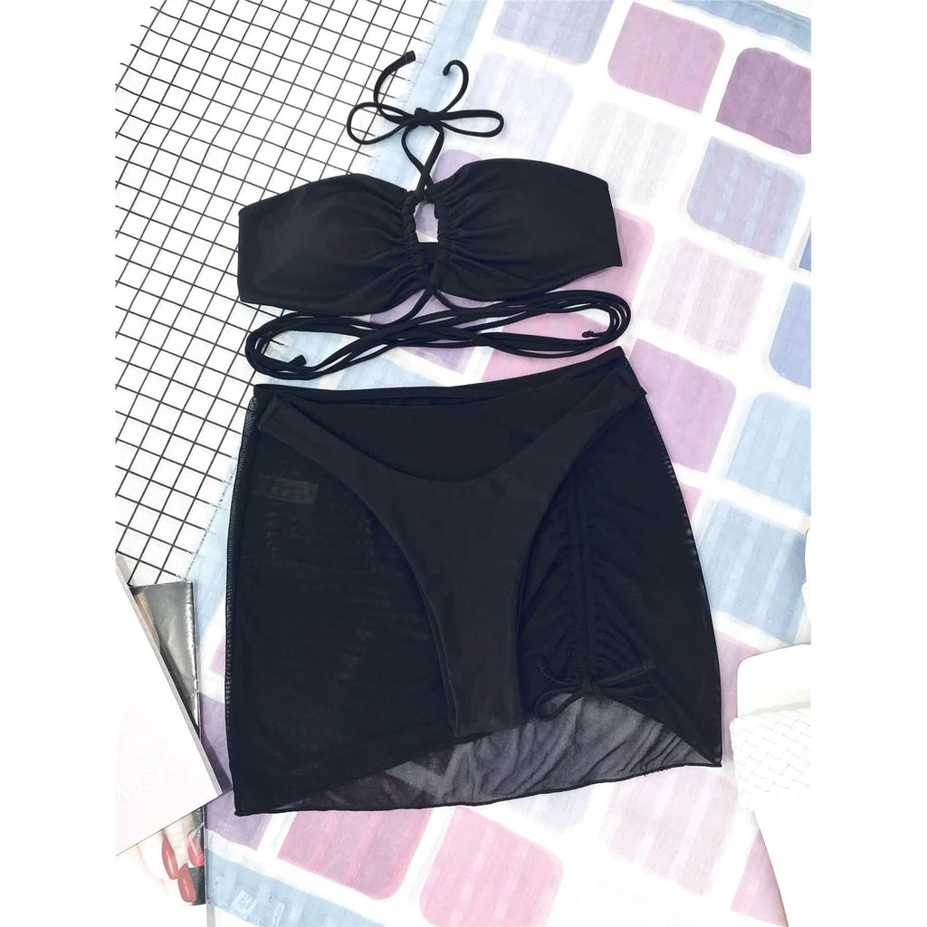 3-Pack: Criss Cross Halter Bikini Swimsuit & Beach Skirt