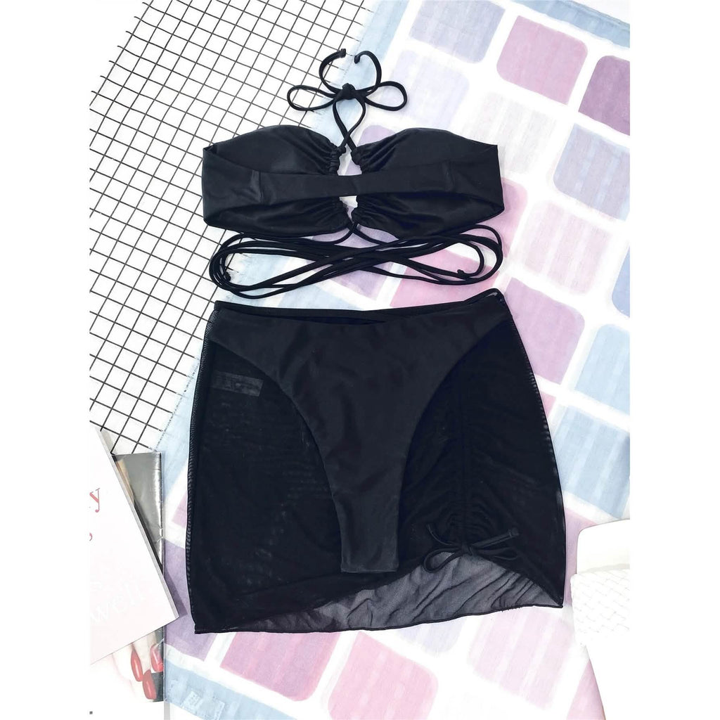 3-Pack: Criss Cross Halter Bikini Swimsuit & Beach Skirt