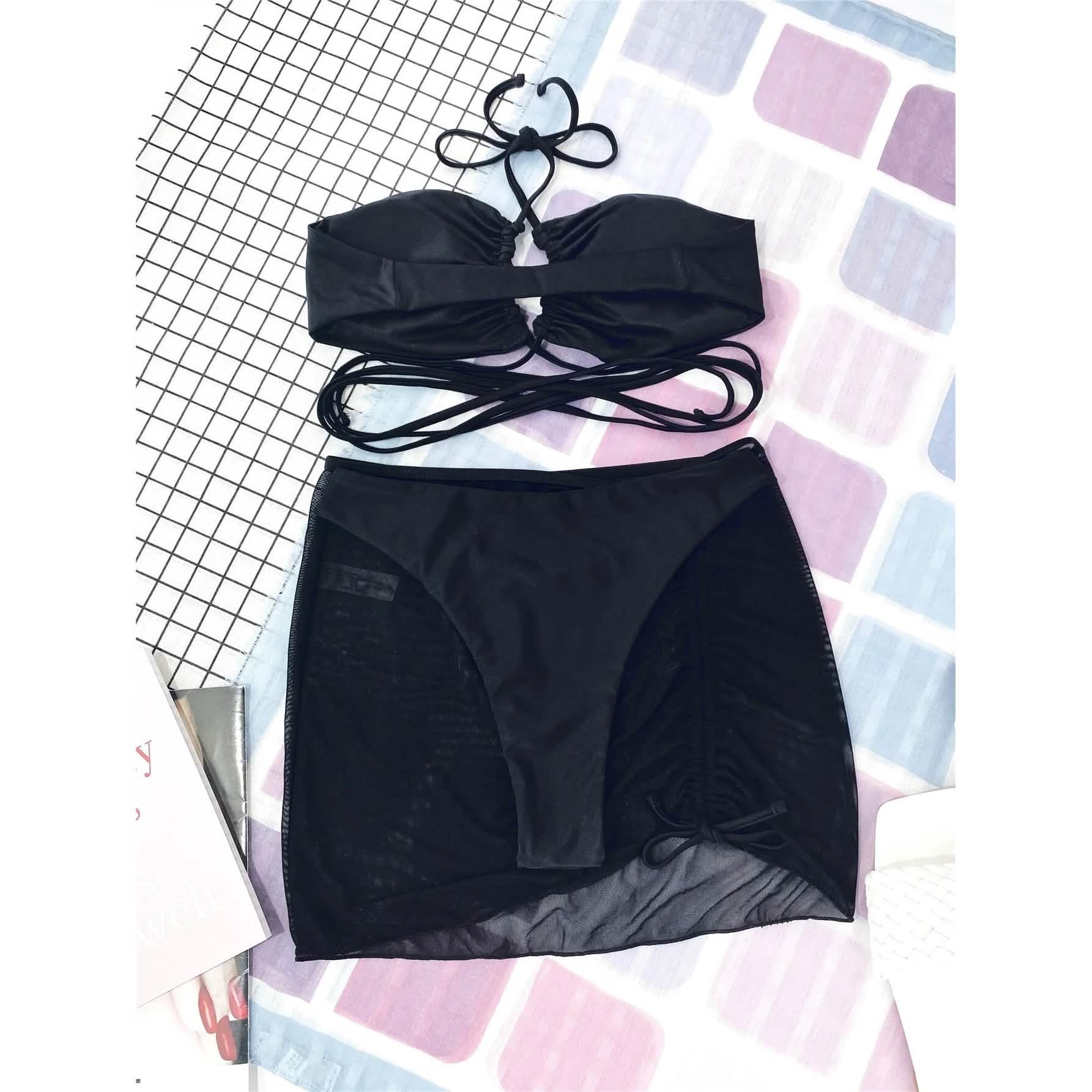 3-Pack: Criss Cross Halter Bikini Swimsuit & Beach Skirt